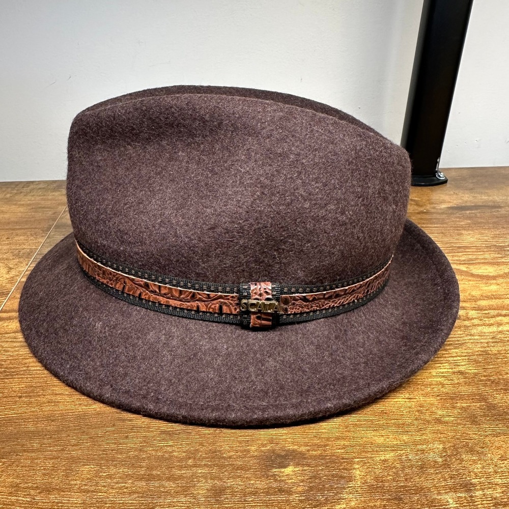 Scala Classico Mens Brown 100% Wool Felt Fedora Hat SWF121 Small Medium